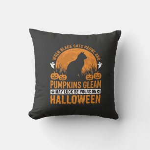 Halloween Black Cat Pumpkin Moon Design_1 Throw Pillow