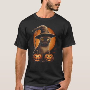 Halloween Black Cat Pumpkin Moon Graphic for Men W T-Shirt