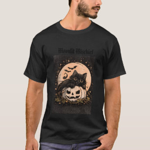 Halloween Black Cat & Pumpkin Moonlight Graphic T-Shirt