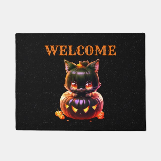 Halloween Black Cat Pumpkin Night Horror Scary Doormat (Front)