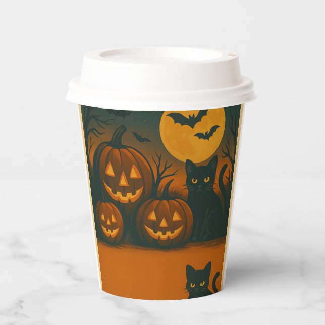 Halloween Black Cat & Pumpkin Paper Cups (Front)