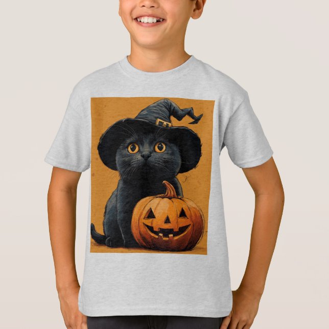 Halloween Black Cat Pumpkin Spooky Season T-Shirt (Front)