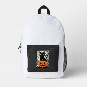 Halloween Black Cat Pumpkin Vector Design Printed Backpack