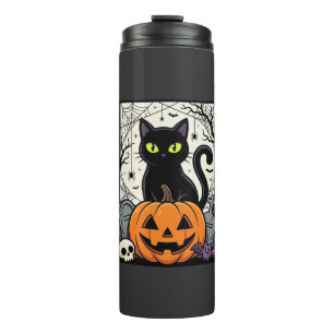 Halloween Black Cat Pumpkin Vector Design Thermal Tumbler