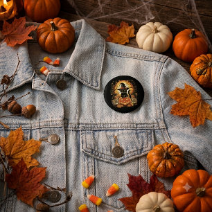Halloween Black Cat Pumpkin Witch Cat Scary 2 Inch Round Button
