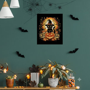 Halloween Black Cat Pumpkin Witch Cat Scary Poster
