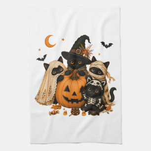 Halloween Black Cat Pumpkin Witch Kitchen Towel
