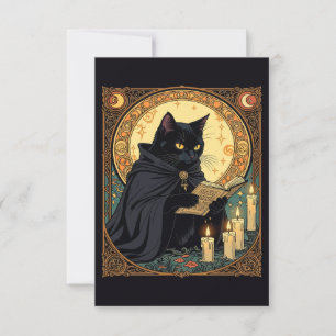 Halloween Black Cat Reading A Book Invitation