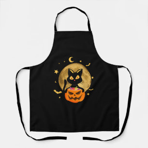 Halloween Black Cat Scary Pumpkin On the Moon Men  Apron