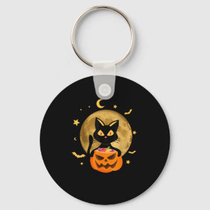 Halloween Black Cat Scary Pumpkin On the Moon Men Keychain