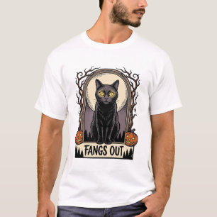 Halloween Black Cat Shirt Vintage Fangs Design_1