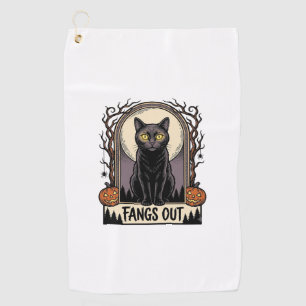 Halloween Black Cat Shirt Vintage Fangs Design_1 Golf Towel