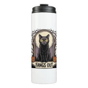 Halloween Black Cat Shirt Vintage Fangs Design_1 Thermal Tumbler