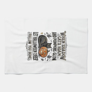 Halloween Black Cat Shirt Vintage Pumpkin Engravin Kitchen Towel