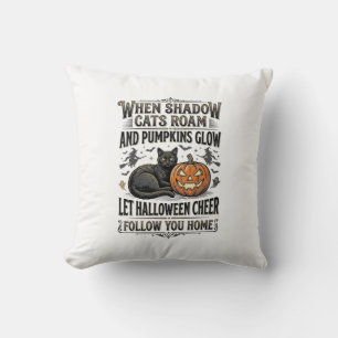 Halloween Black Cat Shirt Vintage Pumpkin Engravin Throw Pillow