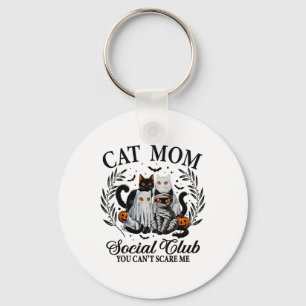 Halloween Black Cat Social Club Gothic Spooky Cat Keychain