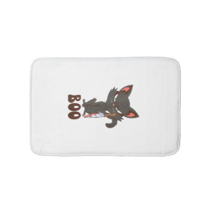 Halloween Black Cat Spooky Feline with Boo Tank To Bath Mat