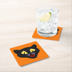 Halloween Black Cat  Square Paper Coaster