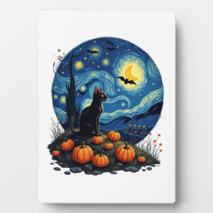 Halloween Black Cat  Starry Night Cat Lovers Cat Plaque