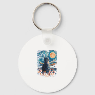 Halloween black Cat Starry Night Cat Pumpkins Hall Keychain