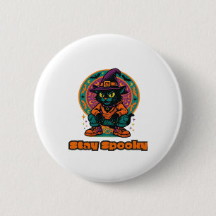 Halloween Black Cat � Stay Spooky Retro Witch Cat  2 Inch Round Button