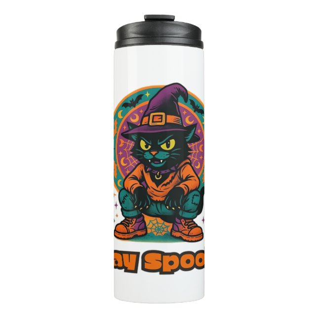 Halloween Black Cat – Stay Spooky Retro Witch Cat  Thermal Tumbler (Front)