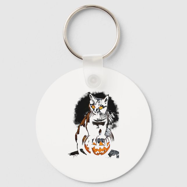 Halloween Black Cat Sticker1 Keychain (Front)