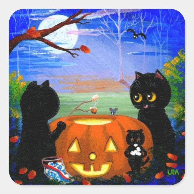 Halloween Black Cat Stickers Creationarts (Front)