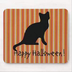 Halloween Black cat Stripes Mouse Pad