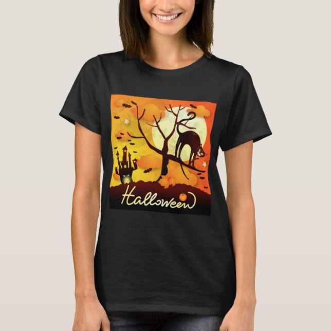 Halloween Black Cat T-Shirt (Front)