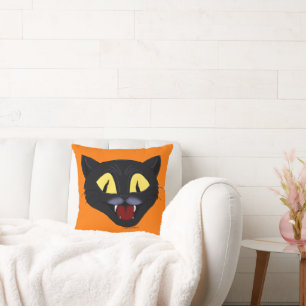 Halloween Black Cat Throw Pillow