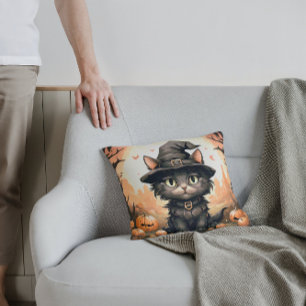 Halloween Black cat Throw Pillow