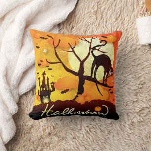 Halloween Black Cat Throw Pillow