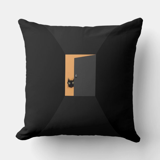 Halloween Black Cat Throw Pillow (Front)