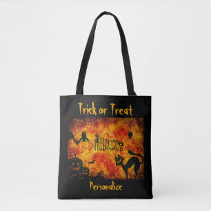 Halloween Black Cat Trick or Treat Candy Reusable Tote Bag