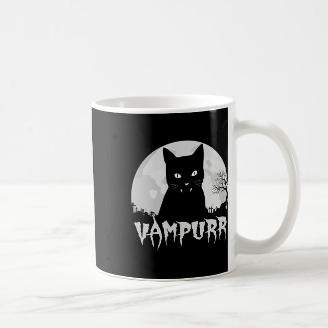 Halloween Black Cat Vampire With Full Moon - Vampu Coffee Mug (Right)
