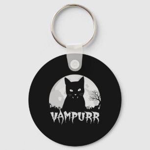 Halloween Black Cat Vampire With Full Moon - Vampu Keychain