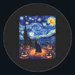 Halloween Black Cat Van Gogh Starry Night Cat Cost Classic Round Sticker<br><div class="desc">Halloween Black Cat Van Gogh Starry Night Cat Costume Women</div>