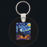 Halloween Black Cat Van Gogh Starry Night Cat Cost Keychain<br><div class="desc">Halloween Black Cat Van Gogh Starry Night Cat Costume Women</div>