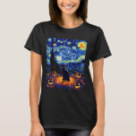 Halloween Black Cat Van Gogh Starry Night Cat Cost T-Shirt<br><div class="desc">Halloween Black Cat Van Gogh Starry Night Cat Costume Women</div>