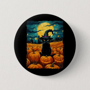 Halloween Black Cat Van Gogh Witch Kawaii Pumpkin  2 Inch Round Button