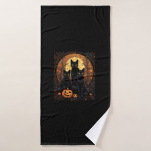 Halloween Black Cat Van Gogh Witch Kawaii Pumpkin Bath Towel