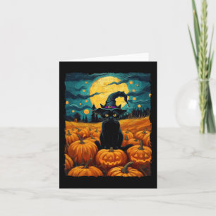 Halloween Black Cat Van Gogh Witch Kawaii Pumpkin Card