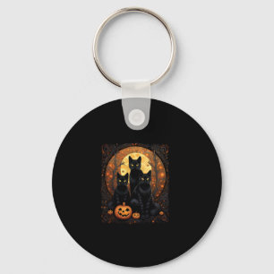 Halloween Black Cat Van Gogh Witch Kawaii Pumpkin  Keychain
