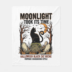 Halloween Black Cat Vintage Graveyard Shirt_1 Fleece Blanket