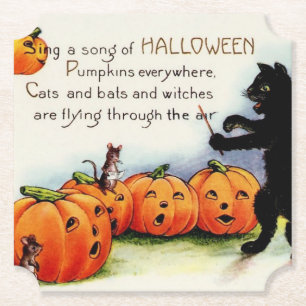 Halloween Black Cat Vintage Paper Coaster