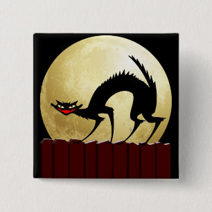 Halloween Black Cat w/Full Moon 2 Inch Square Button