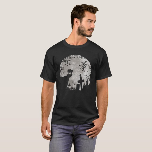 Halloween Black Cat Werewolf Full Moon Bats  T-Shirt (Front Full)