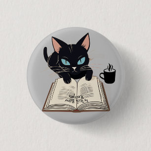 Halloween Black Cat Witch Brew Recipe Book, Spooky 1 Inch Round Button