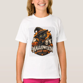 Halloween Black Cat Witch Good Vibes Spooky Season T-Shirt